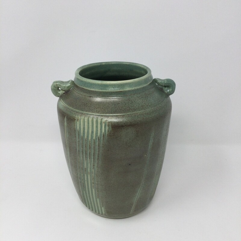 Artisan Pottery Vase,
Green,
Size: 7 X 6 In