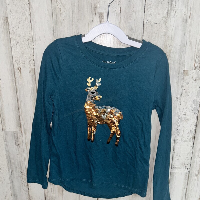 6/6X Teal Sequin Deer Tee