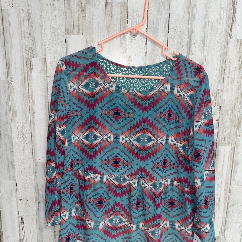 XL Teal Aztec Sheer Top