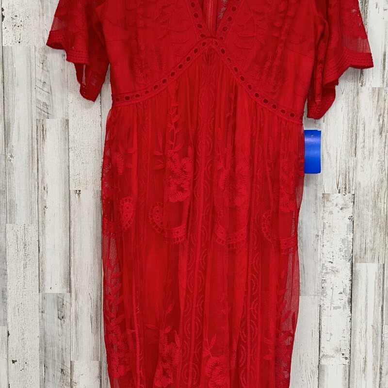 M Red Printed Lace Dress