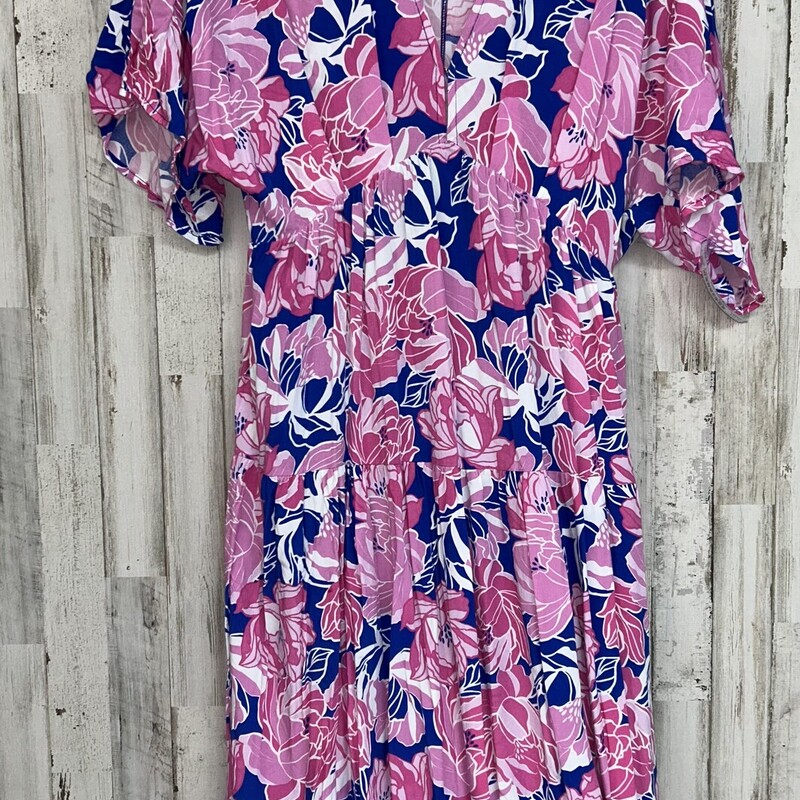 L Pink/Blue Floral Maxi, Pink, Size: Ladies L