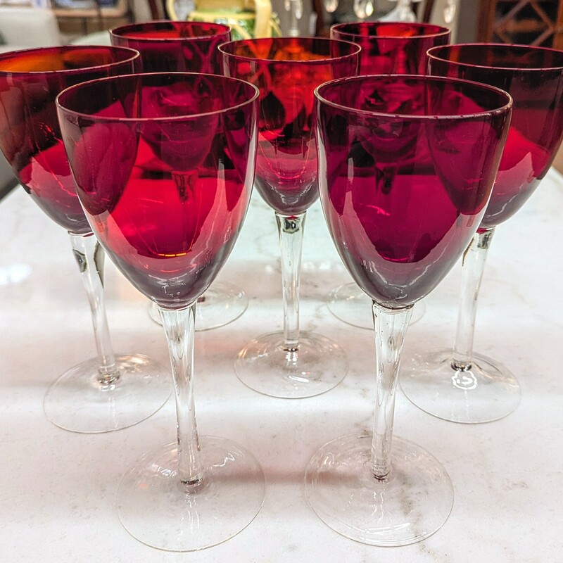 Set of 7 Ruby Long Stem Glasses
Red and Clear
Size: 3x9H