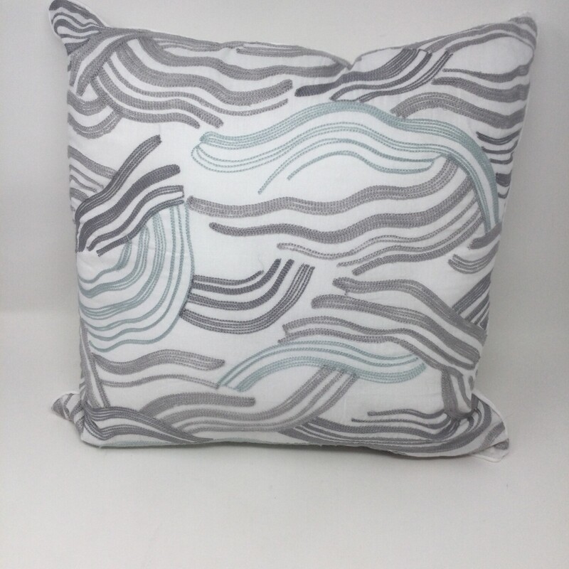 Embroided Toss Cushion,
White/Grey/Turquoise,
Size: 17 X 17 In