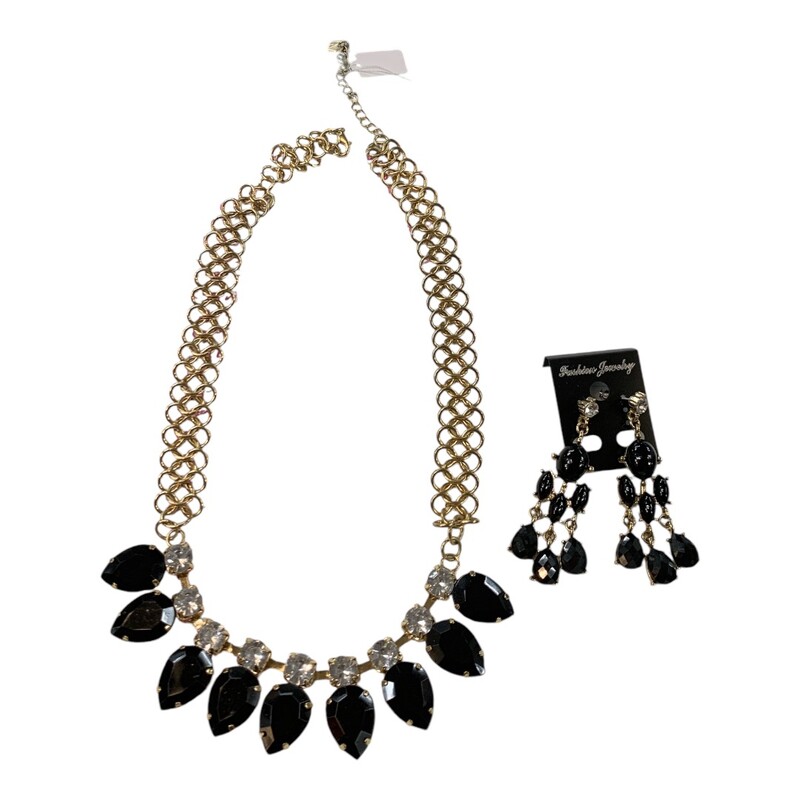 Necklace/earrings Set, Blk/gold, Size: None