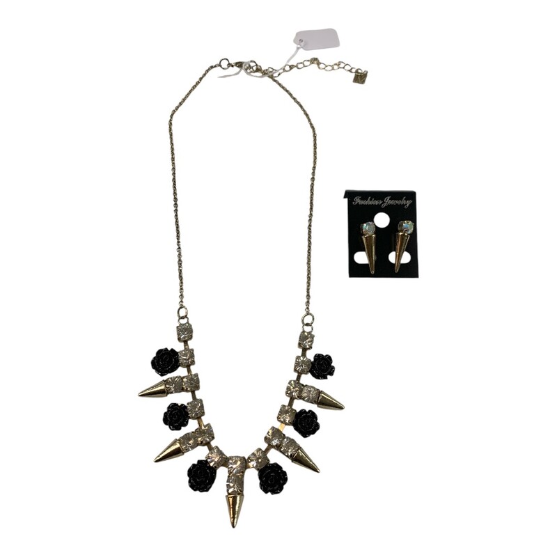 Neckalce/earrings Set Ice, Gold/blk, Size: None