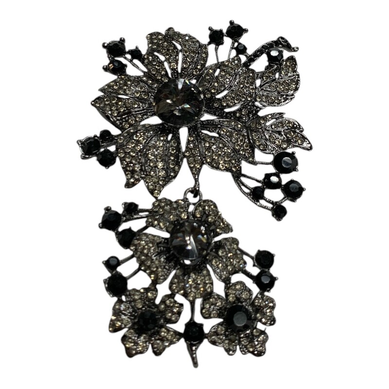 Brooch Flowers, Blk/slvr, Size: None