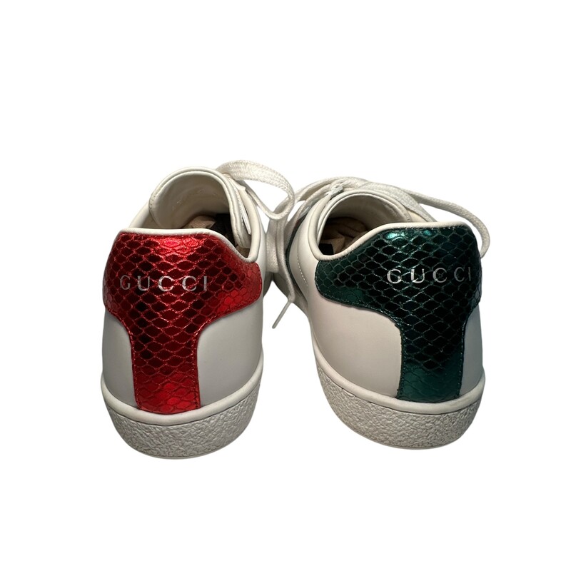 Gucci Ayer Sneakers<br />
Sylvie Web Accent<br />
Rubber Trim<br />
Round-Toes<br />
Platform<br />
Wrap-Around Straps & Lace-Up Closure at Uppers<br />
Style Code:431942<br />
<br />
Comes with original dust bags.<br />
<br />
Stain on one lace