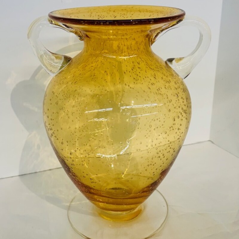 Bubble Glass Pedestal Vase with Handles
Amber Clear
Size: 8 x 6 x 10H