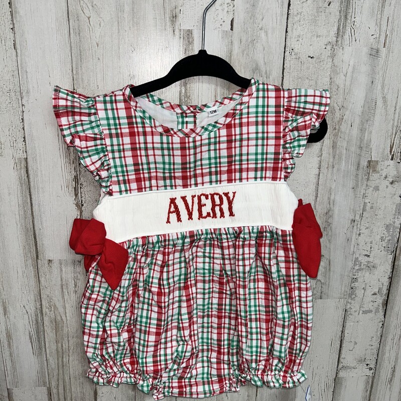 12M Avery Smock Plaid Bub, White, Size: Girl 6-12m