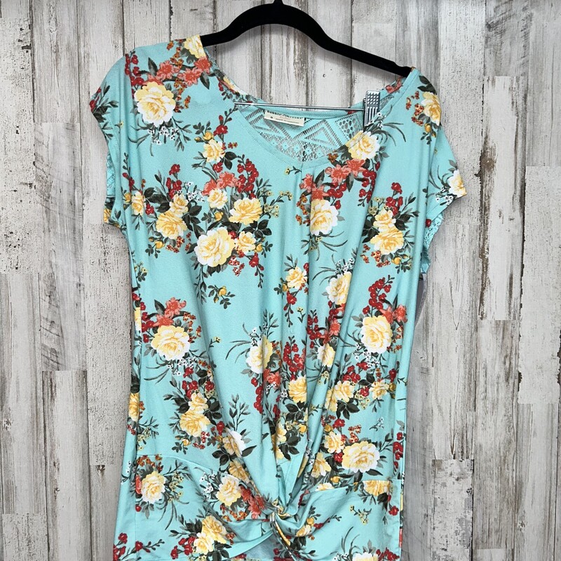 S Blue Floral Lace Back T