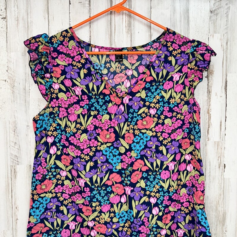 L Navy Floral Printed Top, Navy, Size: Ladies L