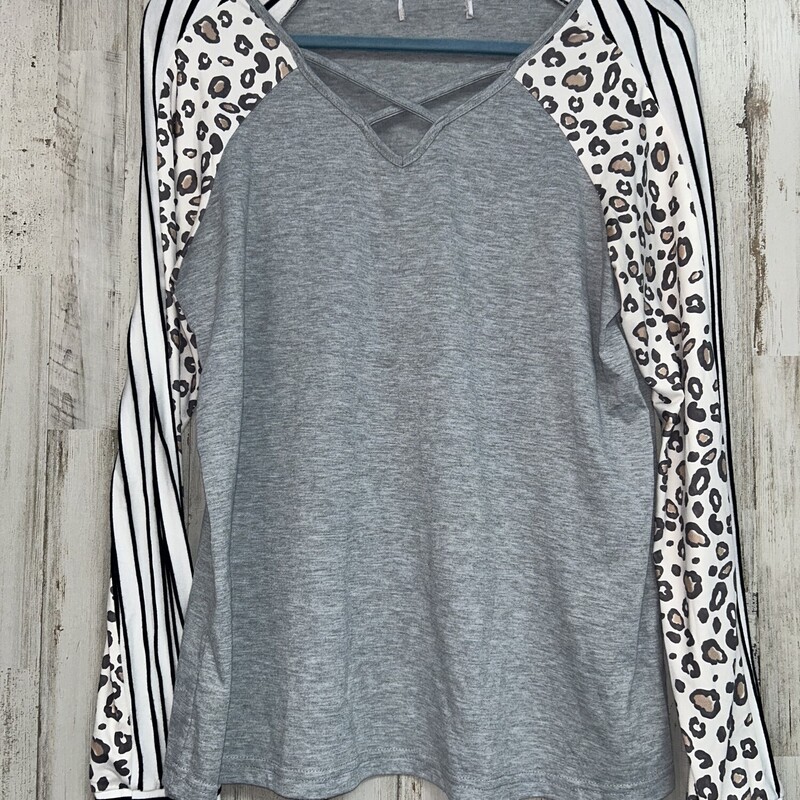 M Grey Leopard Sleeve Top