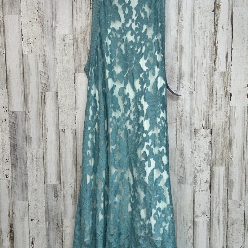 M Teal Printed Lace Dress