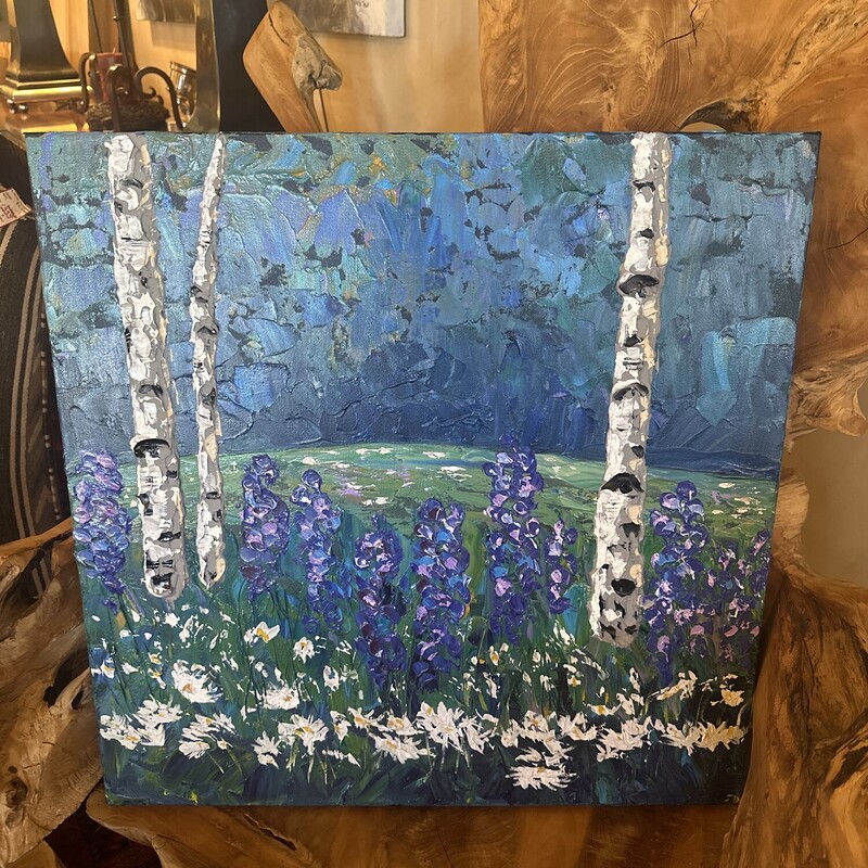 Evening Lupins by Local Artist Sandie Davis

Size: 24x24

Sandie Davis has lived and worked in the Truckee/North Shore area for over 40 years. She only recently discovered the creative magic of painting. As a volunteer graphic designer she found a love for colors that began to find expression in painting wildly with acrylics. That finally got harnessed into painting lessons starting in 2022, opening up the world of lights, darks, patterns and the brilliance of God’s earth. When she picks up the palette knife she is excited and nervous to see what will appear! She is also a local musician, accompanying the Truckee Tahoe Community Chorus, playing piano for schools, community theater and churches in Truckee.