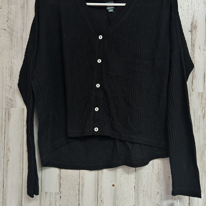 S Black Waffle Button Top, Black, Size: Ladies S