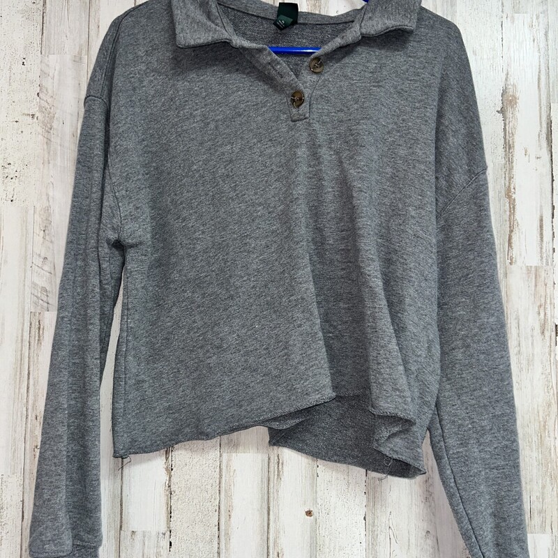 XL Grey Button Crop Sweat