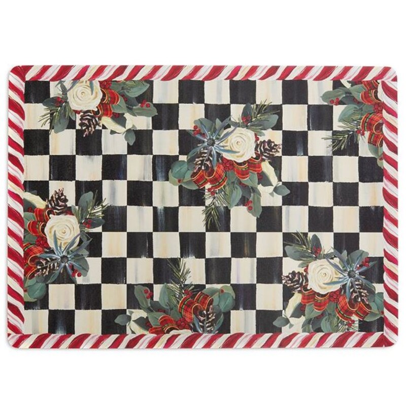 Set of 4 Mackenzie Childs Scottish Bouquet Placemats
Black White Xmas colors Size: 11.5 x 16W
Retired