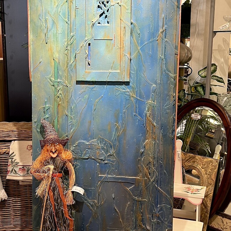 Door Sculpture, Original, Wood Painted Blue,
Size: 33x84