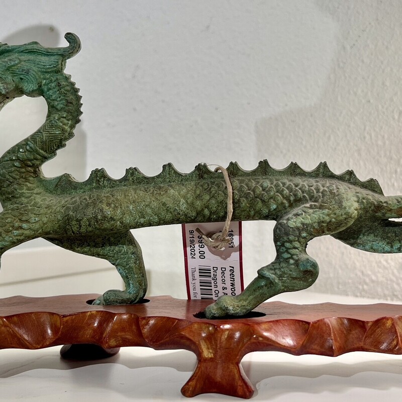 Dragon On Wood Base, Metal,
Size: 2 Pieces