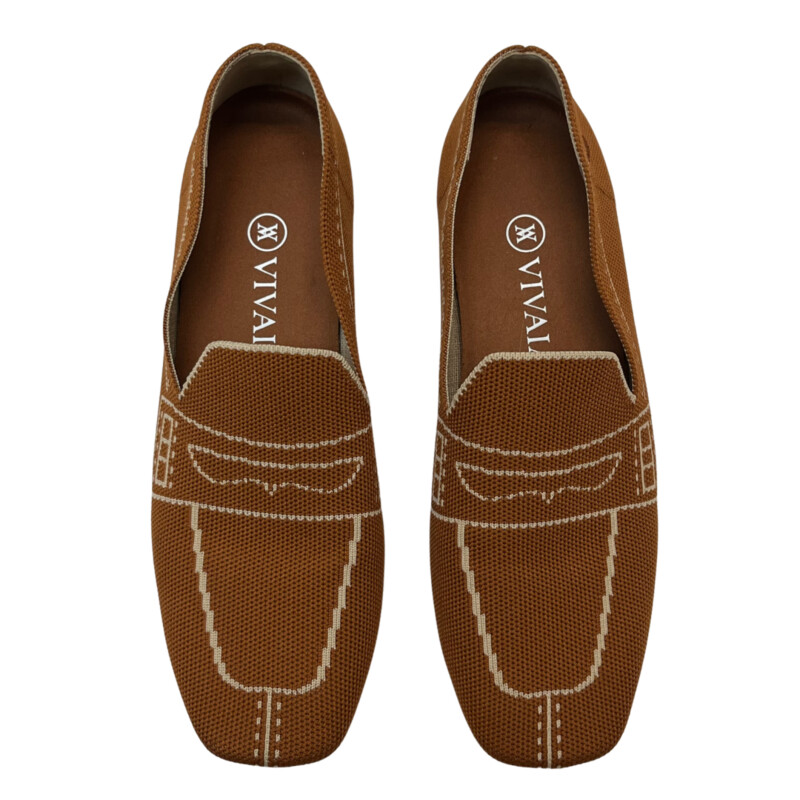 Vivaia Knit Loafers<br />
Penny Loafer Design<br />
So Cute and Comfy!<br />
Color: Cognac and White<br />
Size: 8.5