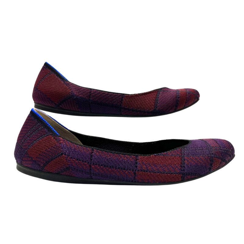 New Rothys Flats<br />
Plaid Design<br />
Wine and Plum<br />
Size: 9