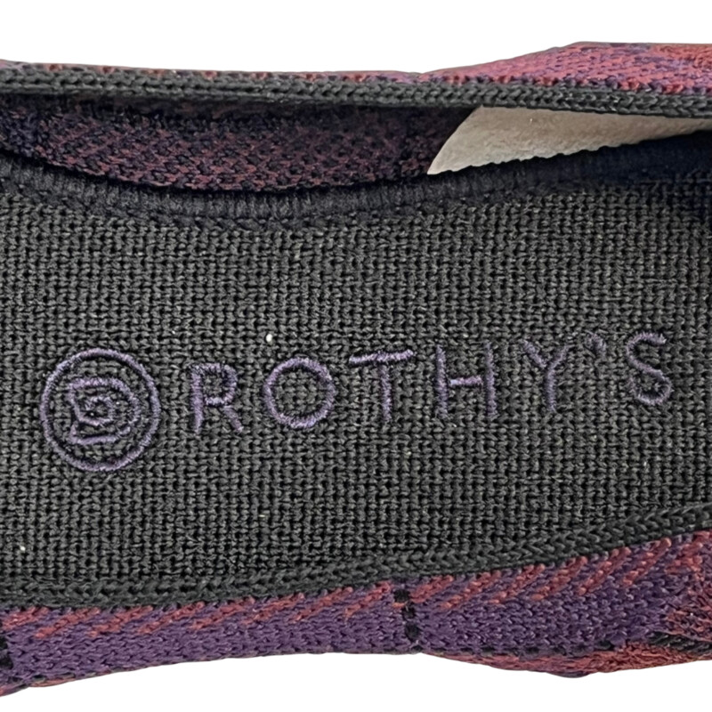 New Rothys Flats<br />
Plaid Design<br />
Wine and Plum<br />
Size: 9