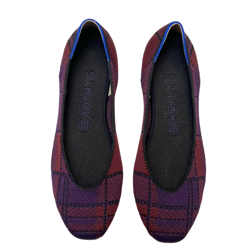 New Rothys Flats<br />
Plaid Design<br />
Wine and Plum<br />
Size: 9