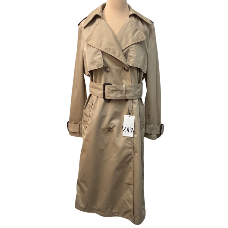 NEW Zara Trenchcoat<br />
Cotton Blend and Belted<br />
Color:  Beige<br />
Size: Large<br />
Retails for $139.00