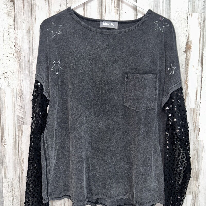 L Grey Star Sequin Sleeve