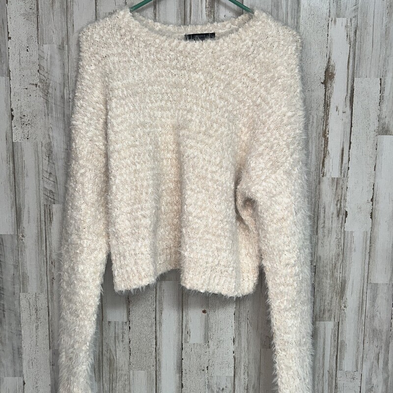 M Cream Fuzzy Sweater, White, Size: Ladies M