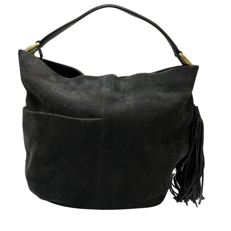 New Hobo Meridian Black Handbag<br />
A bohemian-inspired hobo silhouette made for women who love oversized, slouchy, relaxed bags. Crafted in in velvet hide, the leather is irresistibly soft and falls in a natural, carefree way.<br />
Old English Brass hardware<br />
Zip closure<br />
Exterior: Side zip pocket, back slip pocket with hidden magnet closure<br />
Interior: 2 slip pockets and zip pocket with slip and pen pocket on top<br />
fits up to iph7+<br />
Wanderlust lining<br />
Polyester Interior