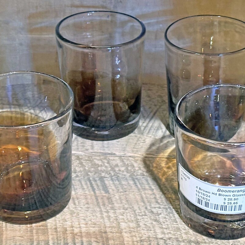 4 Brown Hand Blown Whiskey Glasses