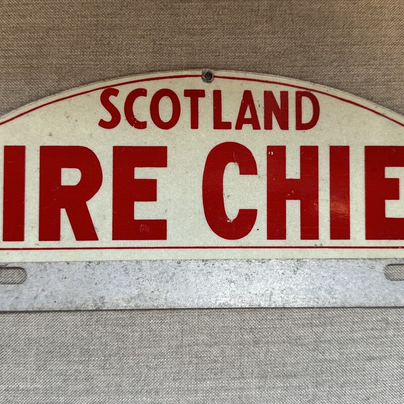 Scotland Fire Chief Auto Plate
For Front of Automobile
10 Inches Long, 4 Inches High