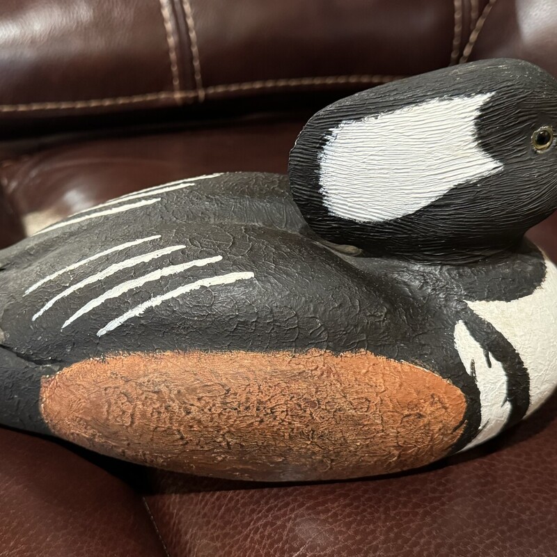 Merguson Hooded Decoy Duck
Hand Crafted and Painted, Glass Eyes
13 Inches Long, 5.5 Inches Wide, 5.5 Inches Tall