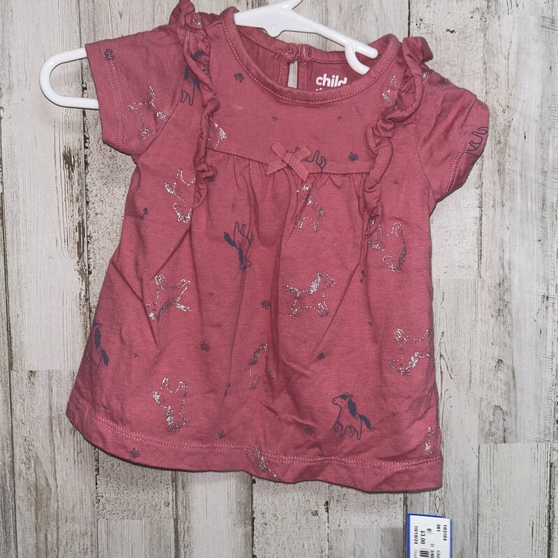 3/6M Drk Pink Horse Top, Pink, Size: Girl NB-3m