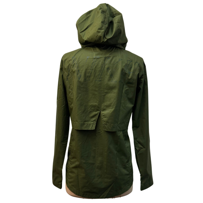 Nike Repel Jacket<br />
Hooded<br />
Back Air Vents<br />
Two Zippered Pockets<br />
Color: Olive<br />
Size: XS