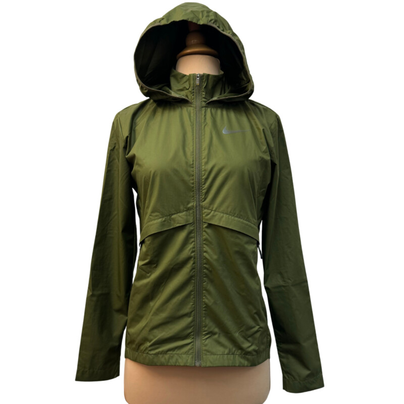 Nike Repel Jacket<br />
Hooded<br />
Back Air Vents<br />
Two Zippered Pockets<br />
Color: Olive<br />
Size: XS