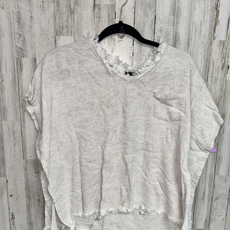 L Beige Fray Pocket Top