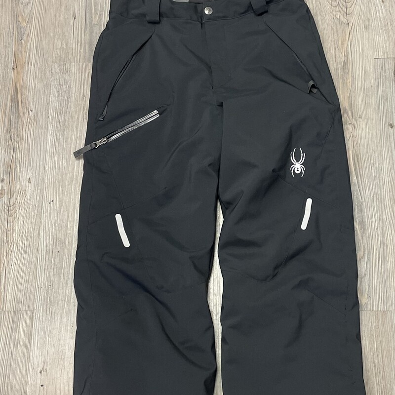 Spyder Junior Propulsion Snowpants, Black, Size: 14Y

Like New Condition

The kids' Spyder Propulsion Pants are perfect for everyday wear or winter sports like skiing and snowboarding. Made from stretch recycled polyester plain weave, thes snow pants offer boys complete flexibility and durability from the school yard to the slopes. The EXO Thermo synthetic insulation ensures warmth, while the waterproof EXO Shield technology and 10k/10k weatherproofing laminate provide protection from the elements. For a perfect fit, they come with removable and adjustable suspenders, an adjustable waist and belt loops. Full-length side zippers make them easy to put on and take off, and reinforced kickpatches at the lower hem increase durability. These Spyder Propulsion Pants also feature a Small to Tall extendable hem for growing kids.