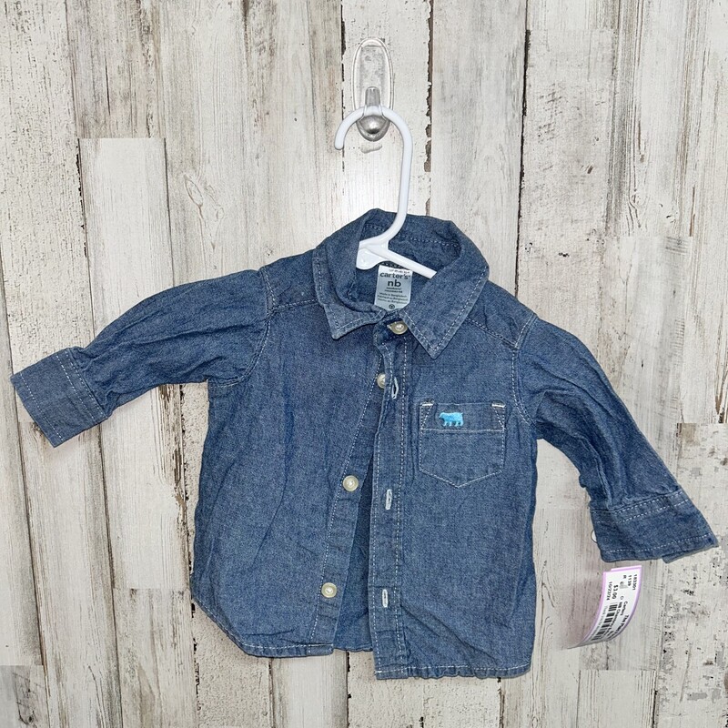 NB Chambray Button Up, Blue, Size: Boy 0-9m