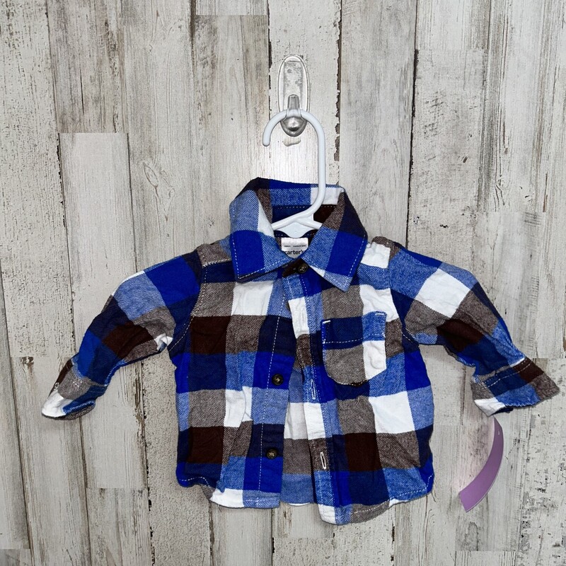 NB Blue Plaid Flannel, Blue, Size: Boy 0-9m