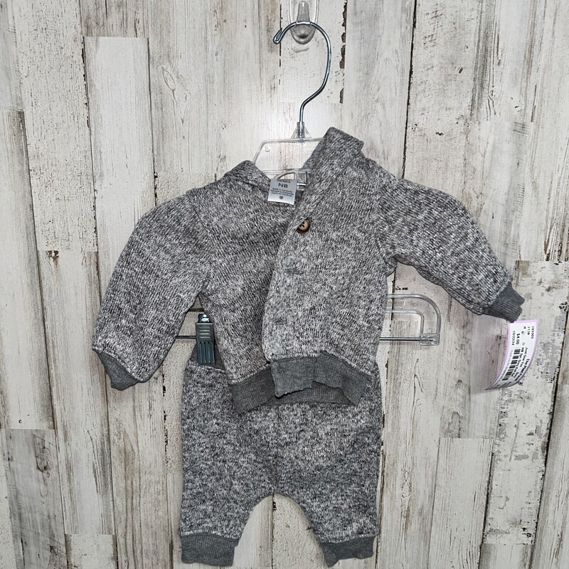 NB 2pc Grey Knit Set, Grey, Size: Boy 0-9m