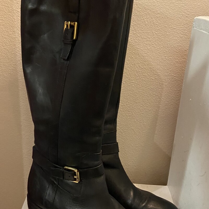 Blk Leather Tall Boot