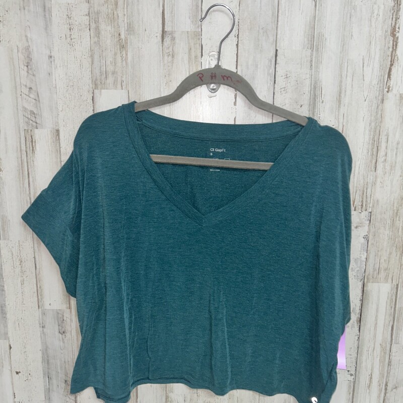 S Green Cropped Vneck Tee