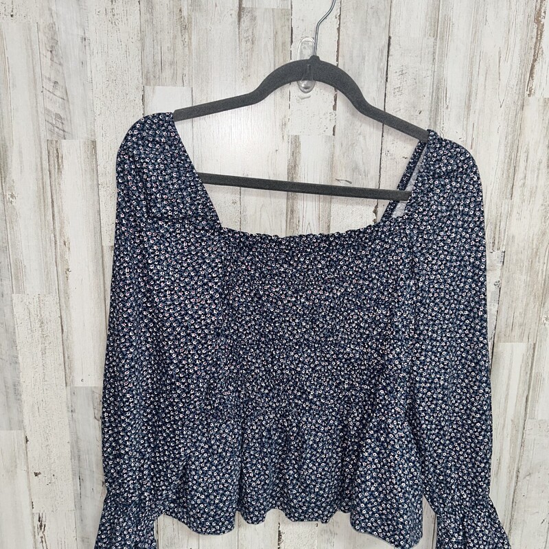 S Navy Floral Printed Top, Navy, Size: Ladies S