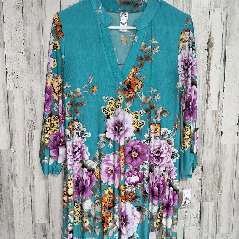 S Teal Floral Printed Tun