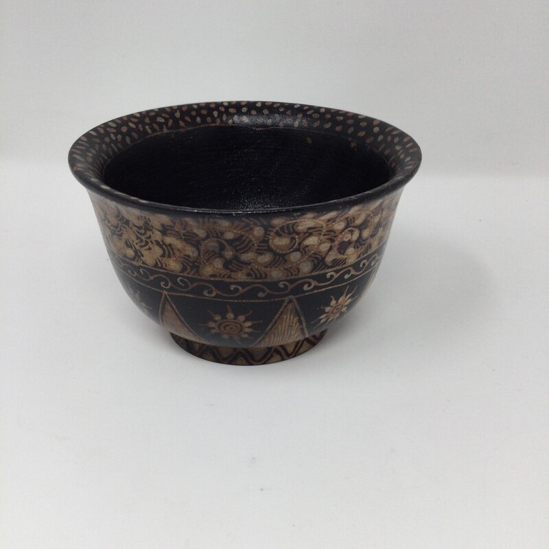 Batik Wood Bowl,
Brown/Black,
Size: 3.25 X 5 In