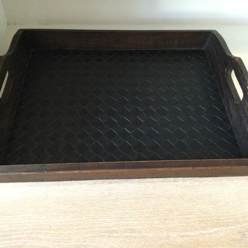 Wooden Tray With Leather