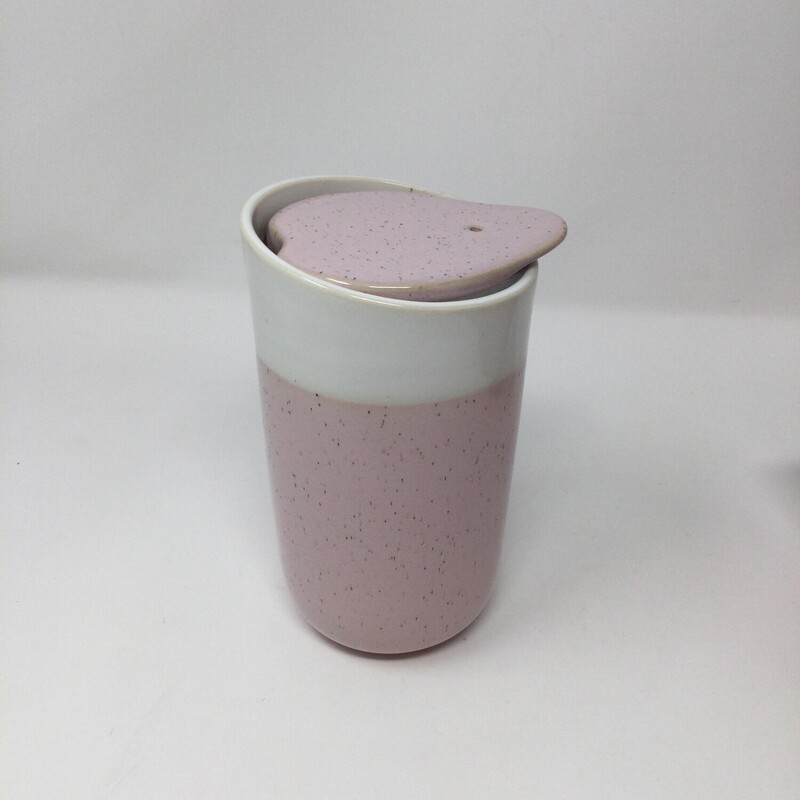 Ceramic Tumbler With Lid,
Pink/Cream,
Size: 6 X 3.5 In