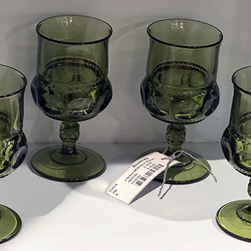 4 Green MCM Wine Glasses